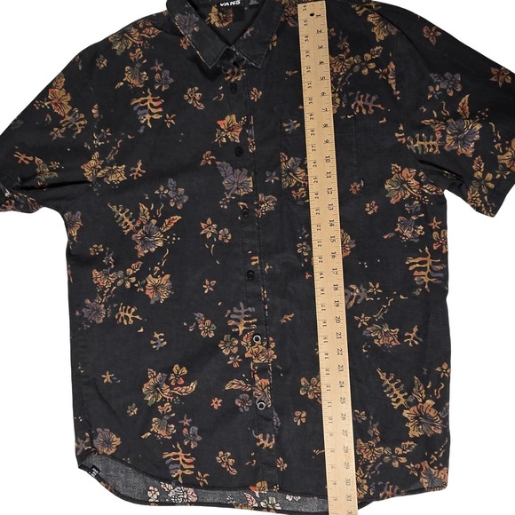 Vans Mens XXL Charcoal Gray Floral Tropical Button Down Shirt Resort Vacation - Picture 7 of 10